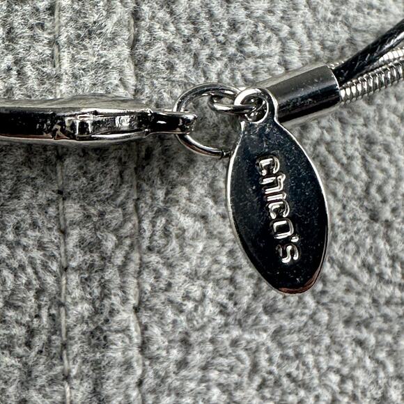 Chico's Reversible Pendant Necklace Womens Long Tassel Leopard Rhinestone Black - Picture 5 of 7